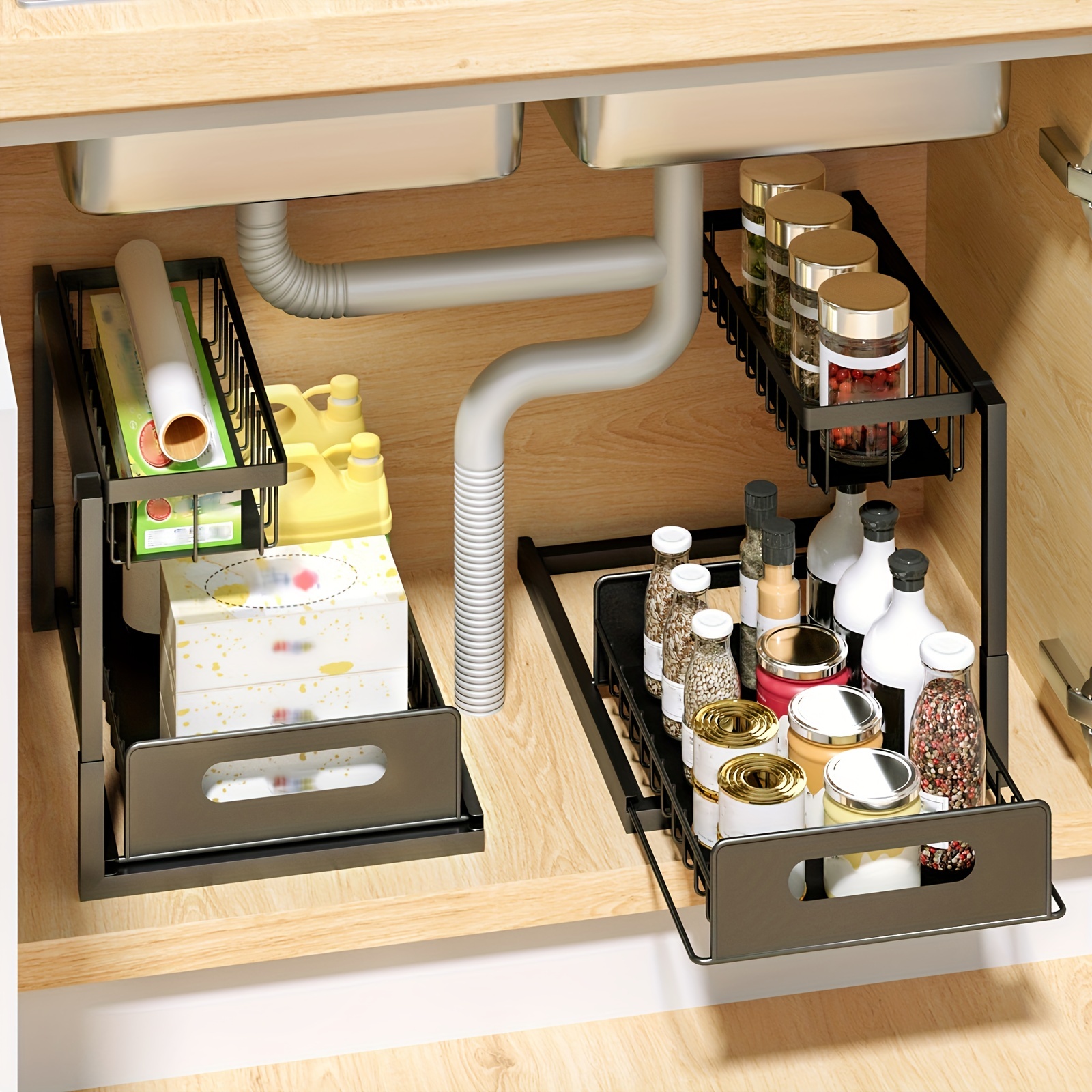 Under Sink Organizer 2 tier Sliding Cabinet Basket - Temu