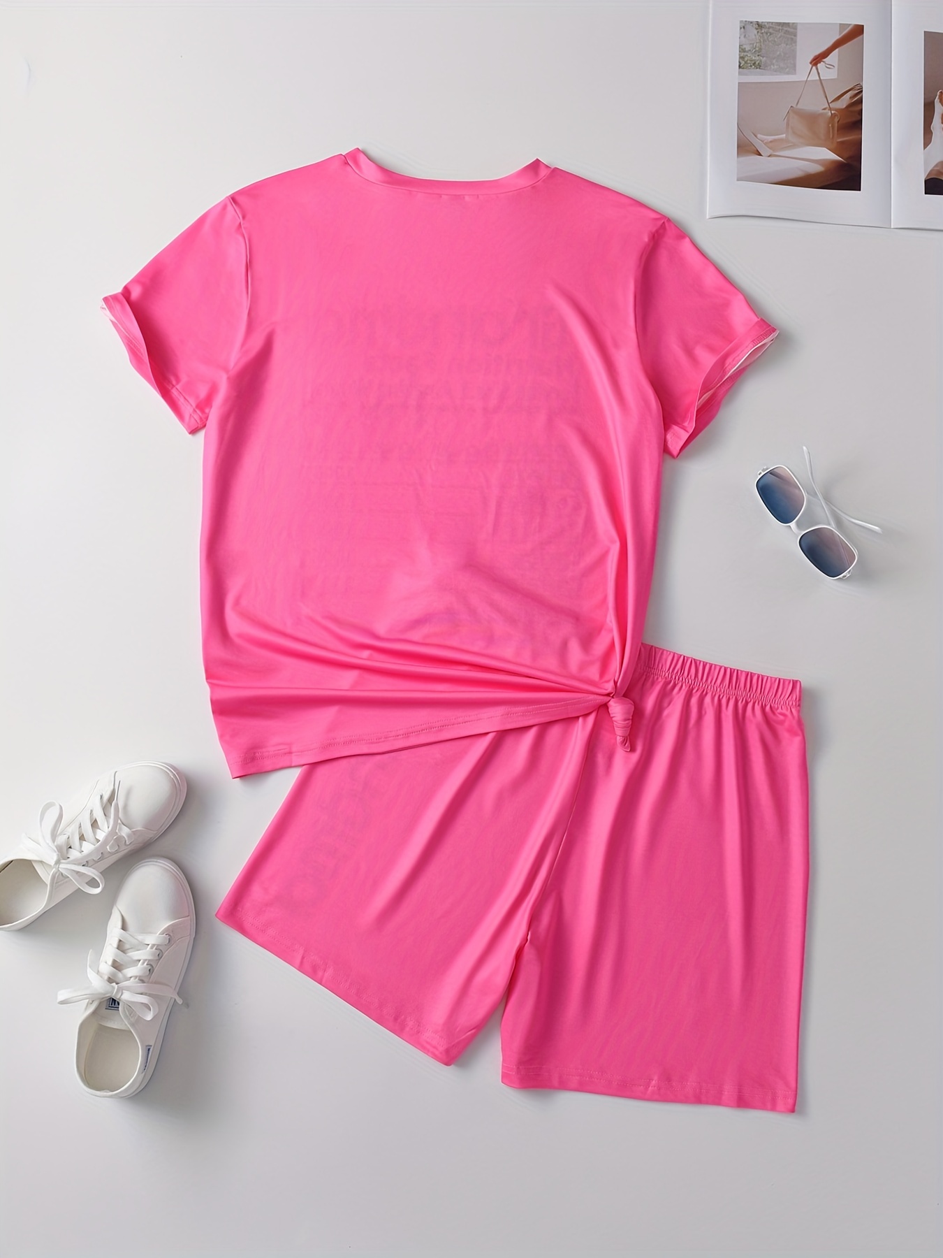 Women's Plus Size Letter Print Tee & Shorts Set