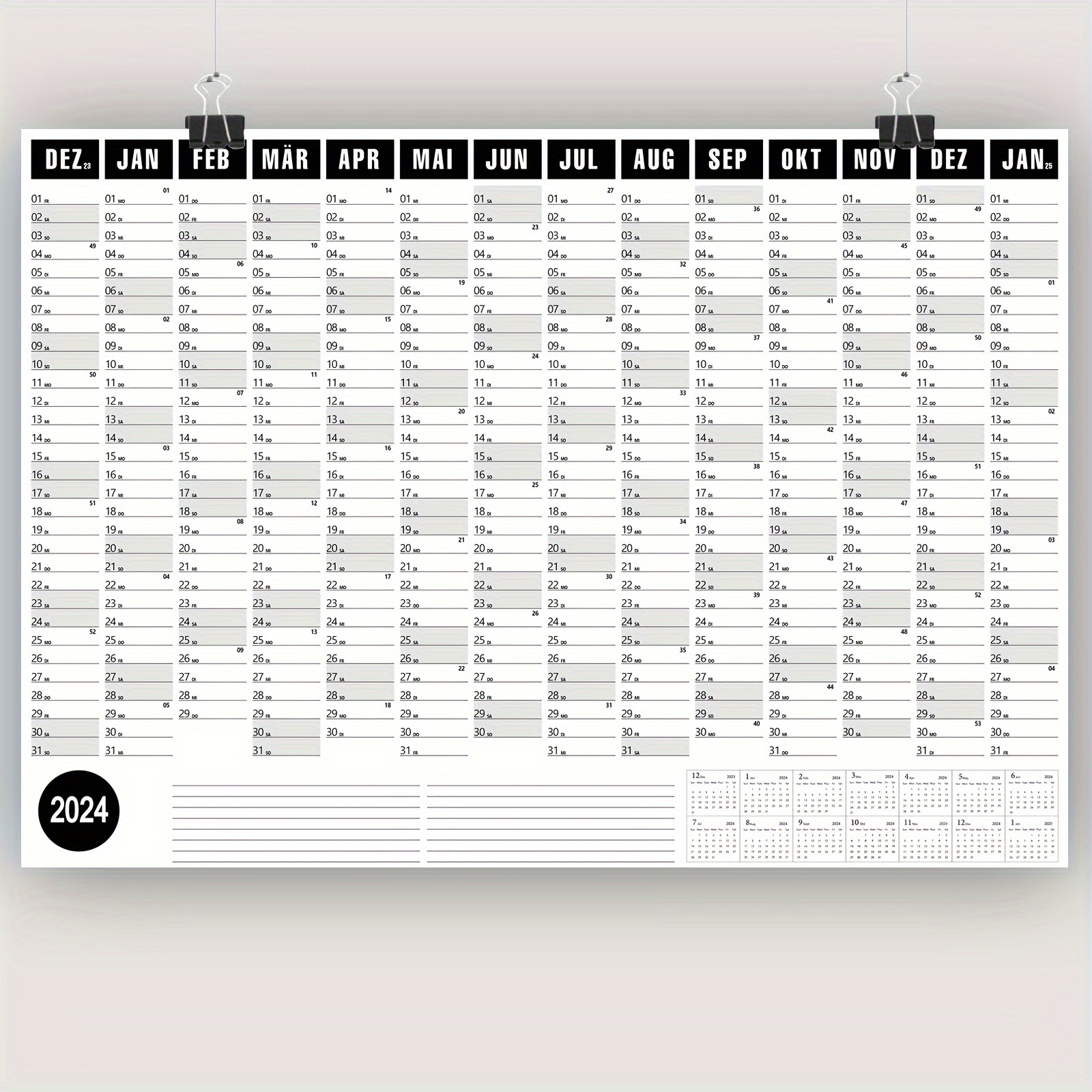 2024 Wall Planner Calendar Full Year View Runs December 2023 - Temu