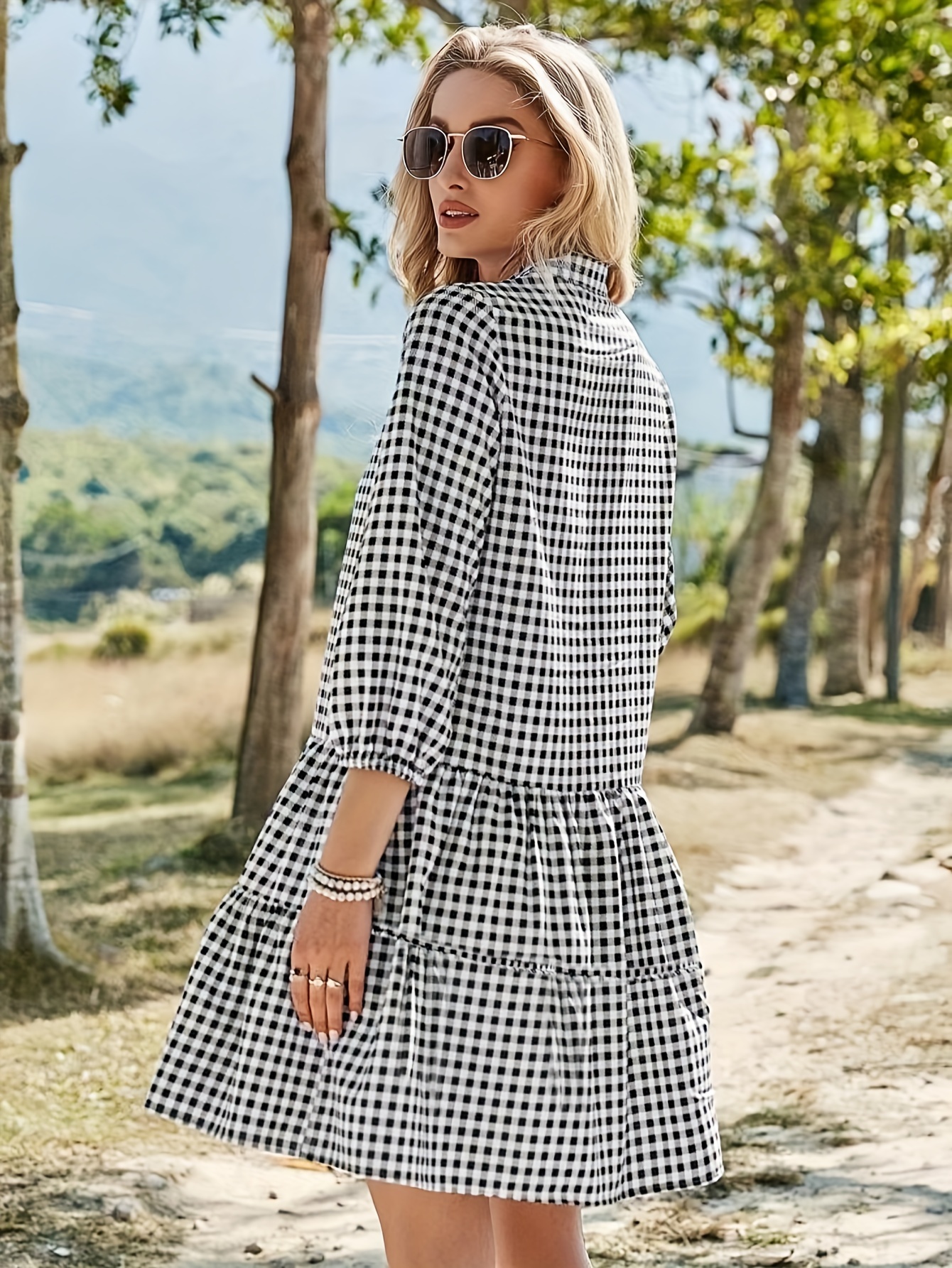 Black and white plaid dress clearance womens