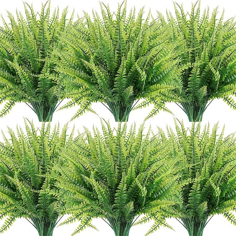 

6pcs, Artificial Ferns, Simulated Plants, Persian Grass, Anti-uv Garden Decoration, Fake Flowers, Green Plants, Plastic Flowers, Home Indoor And Outdoor Porch Garden Decoration