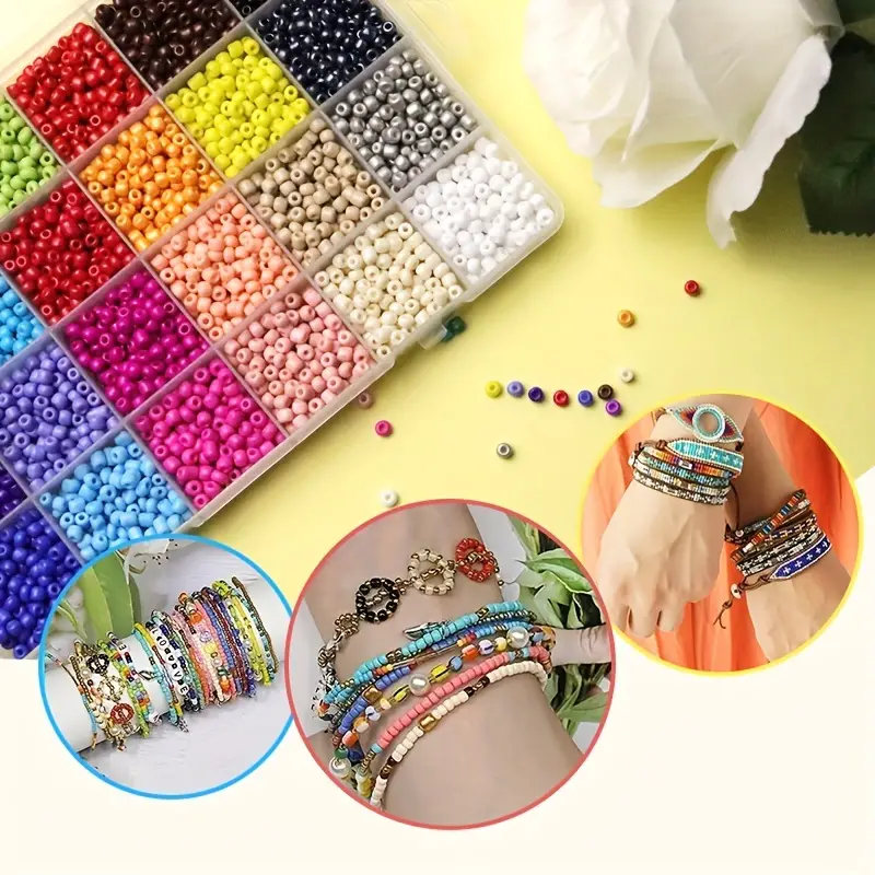 Renashed 4mm Beads for Bracelets Kit 7200pcs Glass Seed Beads Multi Color for DIY Jewelry Name Bracelets Making and Crafts (4mm)