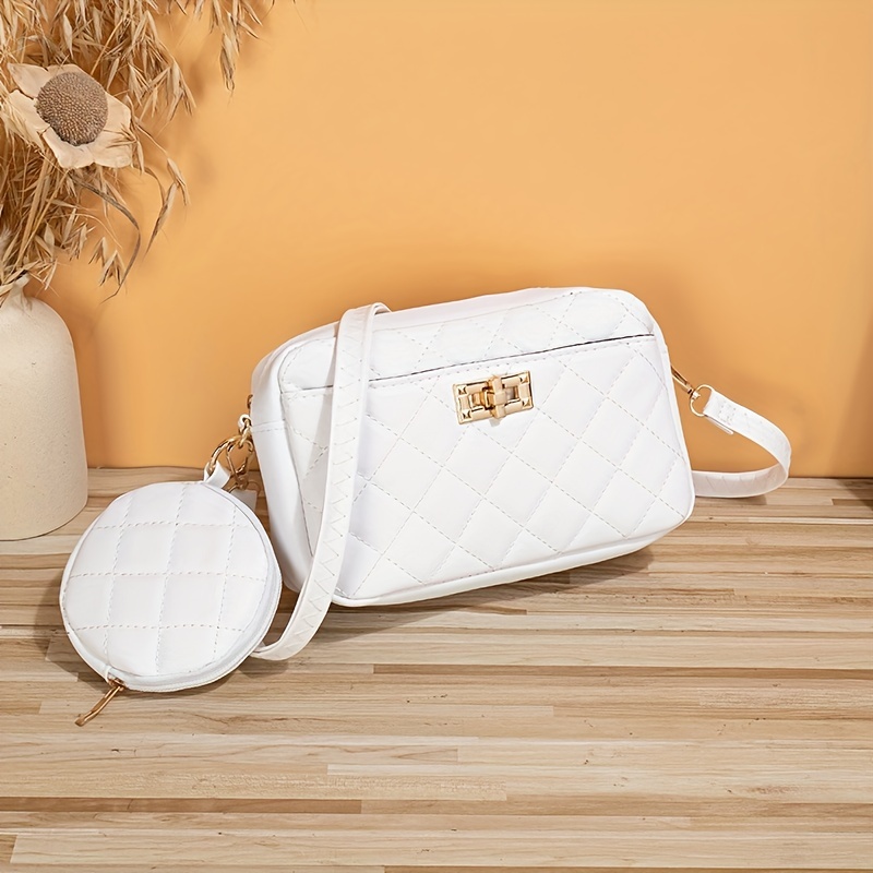 Argyle Quilted Square Shoulder Bag with Pouch
