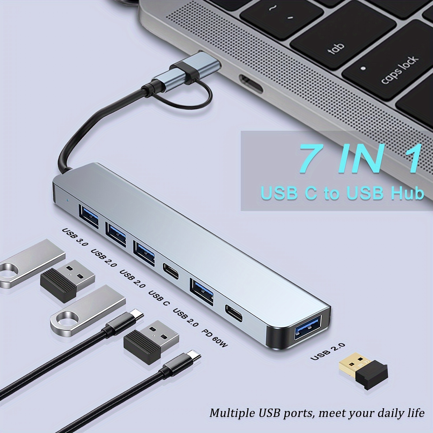 TEMU 7 In 1 Usb , With 1*usb 3.0 Port, 4*usb 2.0 Ports, 2*usb-c Ports, Suitable For Macbook Pro Air, And More Pc/laptop/tablet