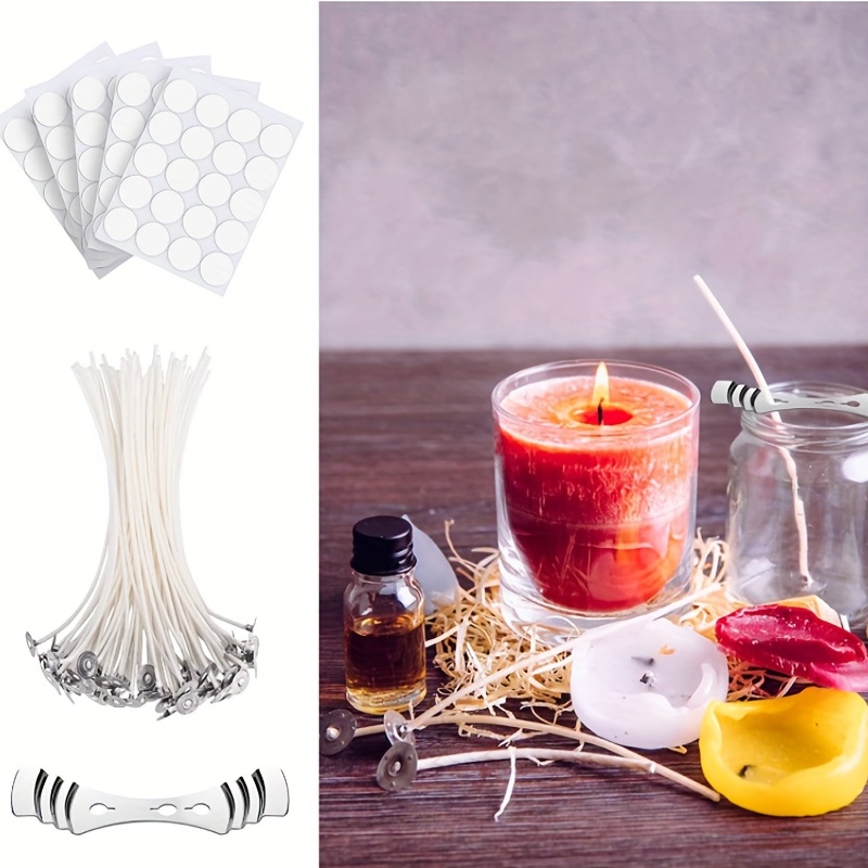 100 Pcs Cotton Candle Wicks 15cm/6in , Pre-Waxed Low Smoke Candle Making  Kits With 5 Candle Wick Holders And 60 Glue Dots, For Soy Beeswax Adults  Making Candles