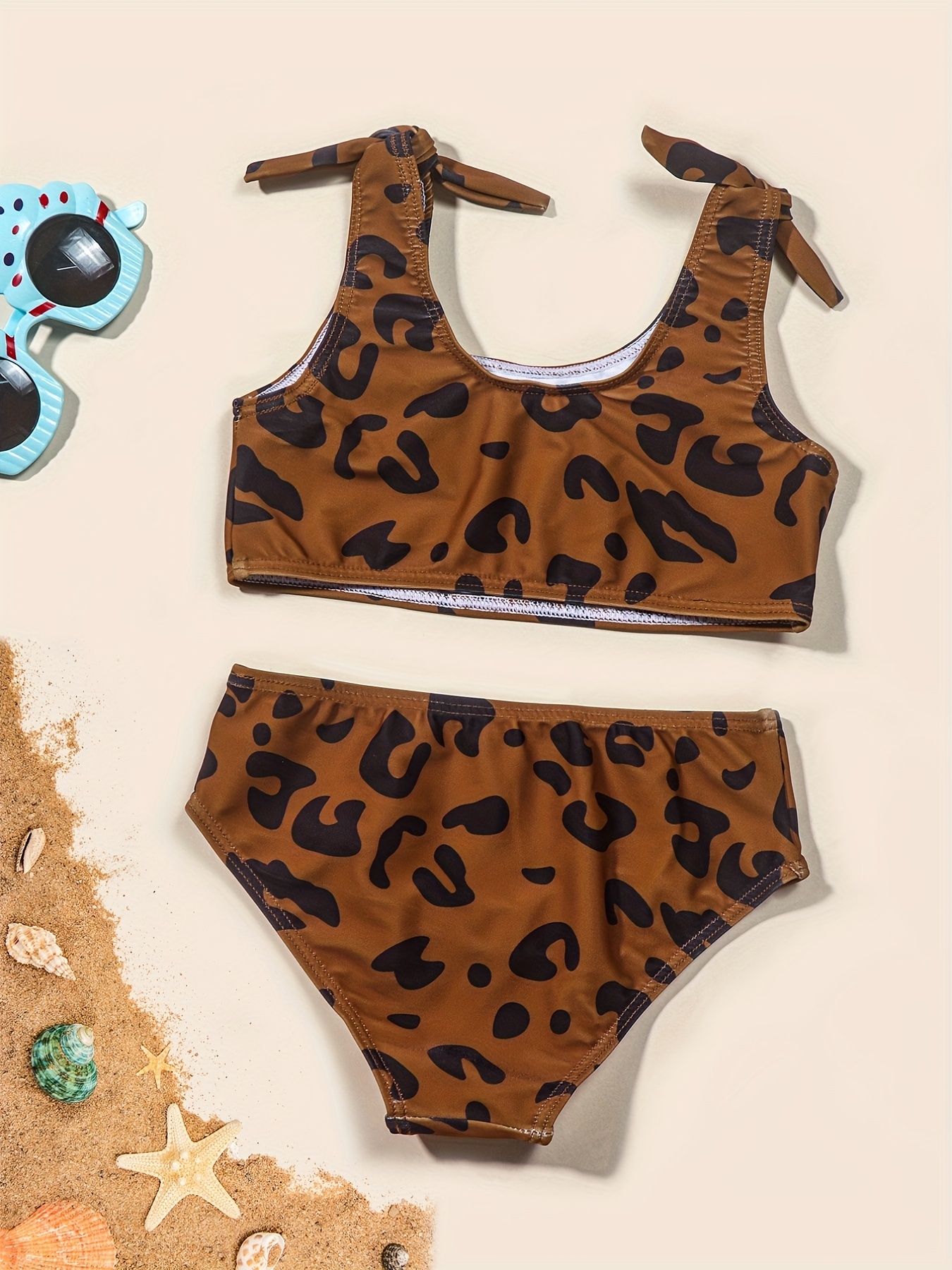 Tween Girl Leopard Ruffle Trim Bikini Swimsuit
