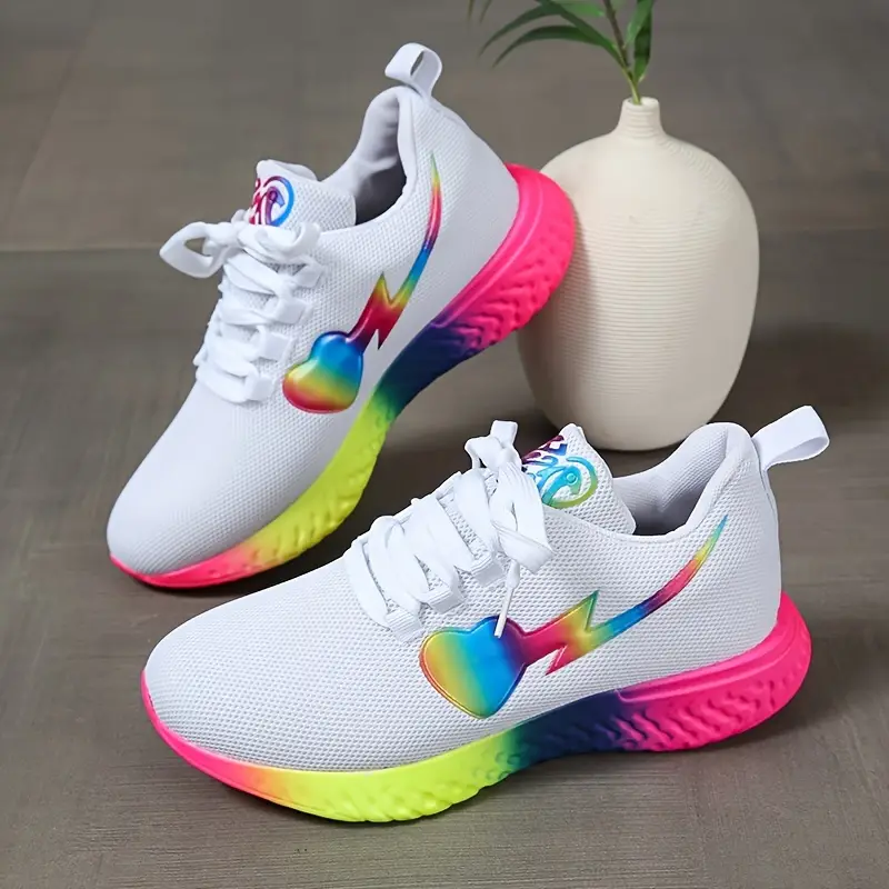 Women's Rainbow Sole Flying Woven Sneakers Breathable Mesh - Temu