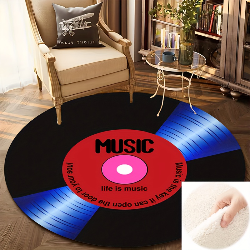 

1pc Cd Motif Round Rug, Creative Compact Disc Pattern Large Carpet, Washable Lounge Floor Mat, For Study Area Dining Room Home Office Patio Garage High Traffic Area Spring Decor