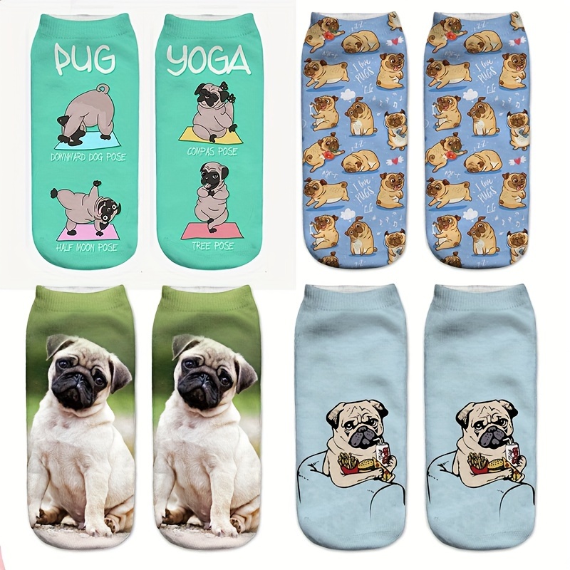 

4 Pairs 3d Dog Pattern Socks, Comfy & Cute Low Cut Socks, Women's Stockings & Hosiery