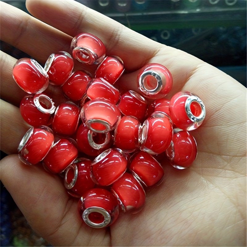 50pcs DIY Resin Beads Mixed Color Loose Spacer Bead Imitation Glass Large  Hole Bead For Diy Bracelet Necklace Loose Bead Accessories