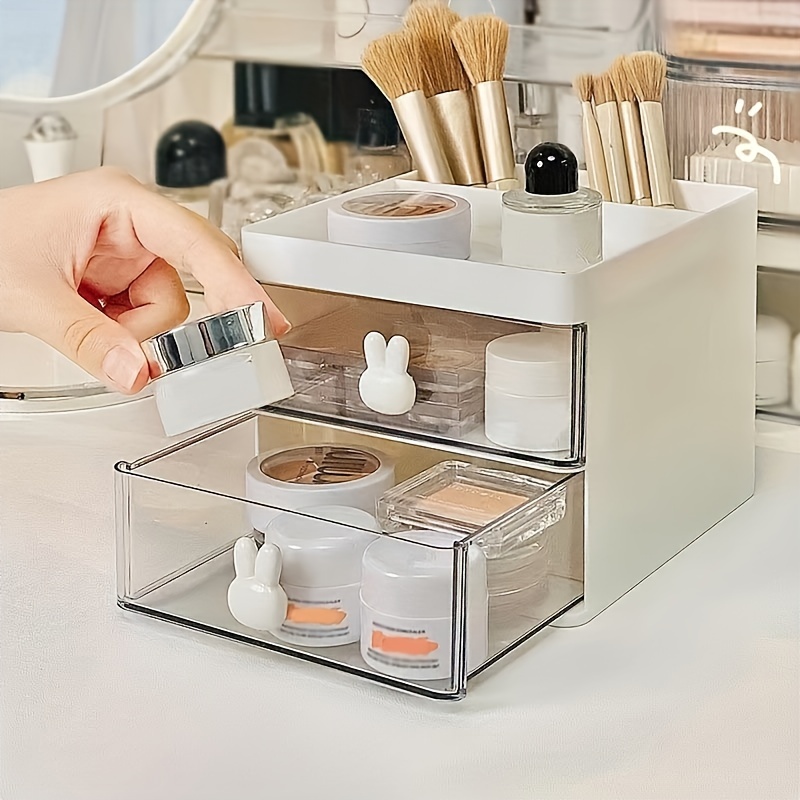 Rabbit Decor Makeup Storage Box Transparent Drawer Type - Temu