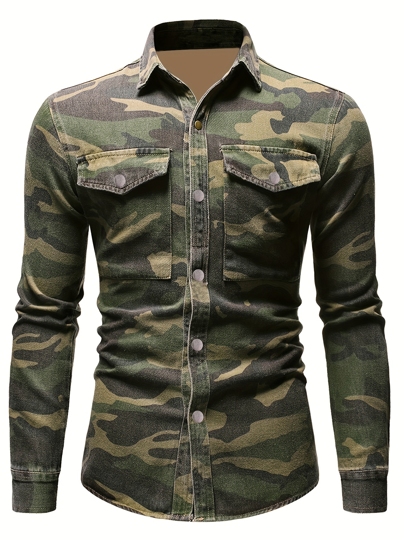 Men's Camo Button Shirts Multi Pockets Long Sleeve Lapel - Temu