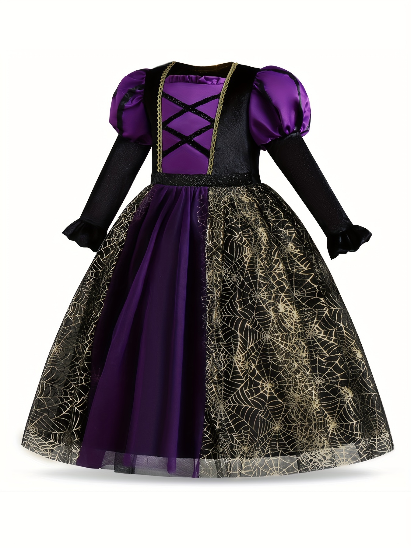 Gothic Contrast Lace Solid Dress Party Wear Puff Sleeve Mini - Temu Canada