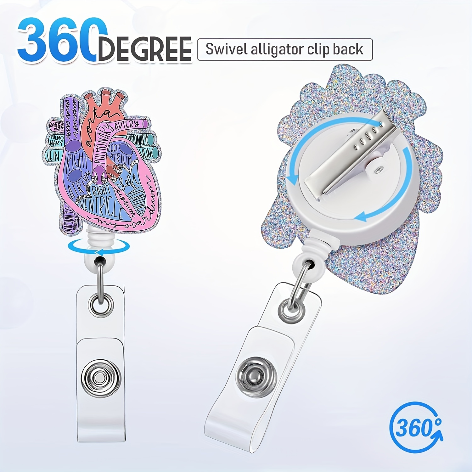 Bling Badge Reels Retractable with ID Clip and Crystal Badge  Holder for Nurse Name Tag Card Face Down Sats Up Respiratory Therapy  Nursing Doctor Therapist Medical MD Office Alligator Clip