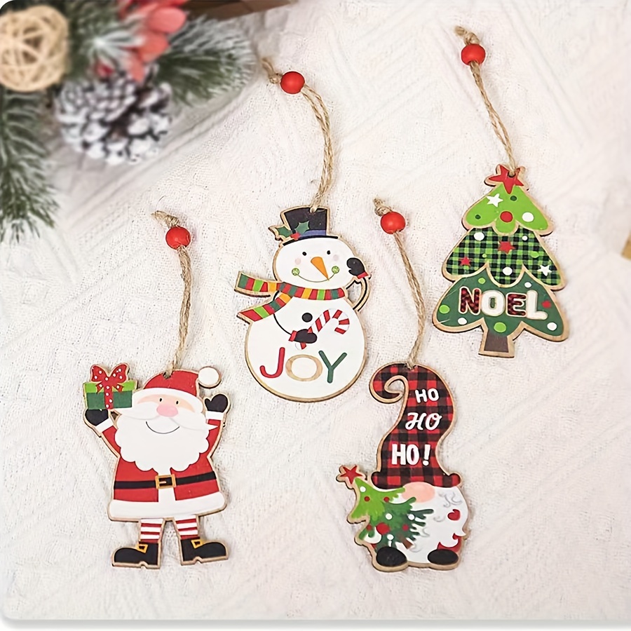 Painted Cartoon Christmas Tree Wooden Pendants, Old Man Snowman Elf  Multiple Small Charms - Temu Austria