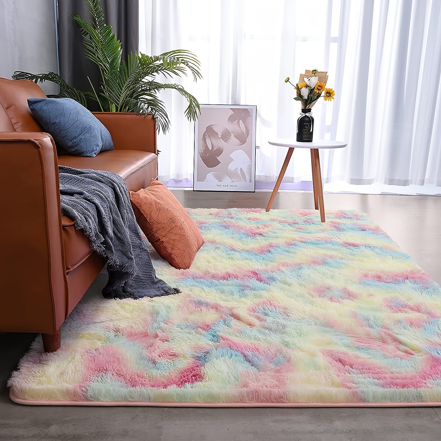 Velvet Carpet For Living Room Fluffy Rug Thicken Carpets Long Soft Floor  Rugs Bed Room Decor Tie Dyeing Plush Kids Room Mat Fz51-3