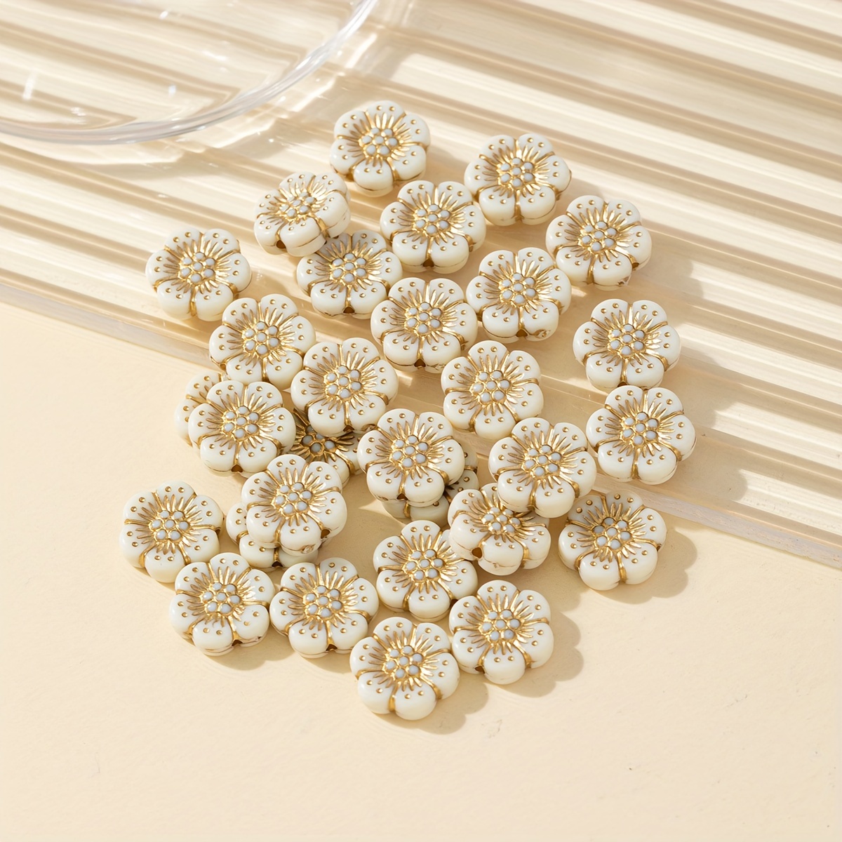 

30pcs Golden-tone Floral Acrylic Beads For Making - Ideal For Necklaces, Bracelets & Craft Accessories