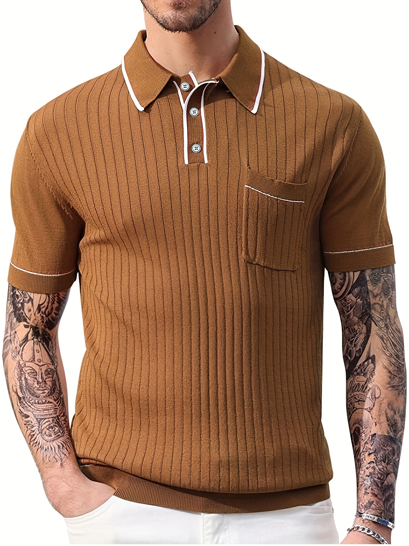 Men's Vintage Knitted Polo Shirts Short Sleeve Golf Knit Polo Shirt