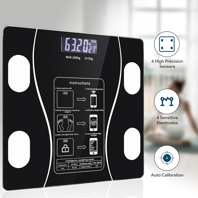 Bluetooth Scale for Weight and Body Fat - Glass Top Accurate Body Weight  Scale with Rechargeable Battery - Measure and Track 10 Body Composition