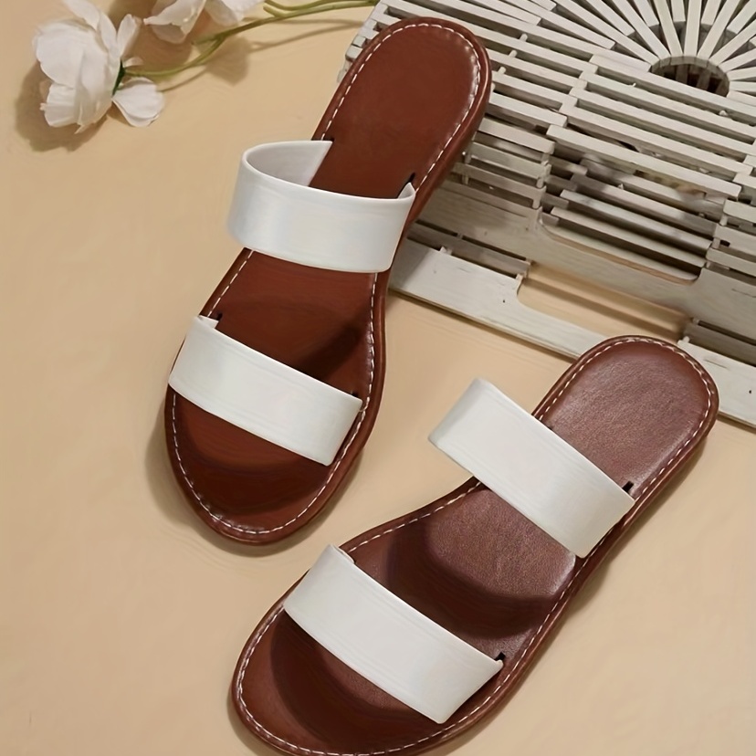 Women's Double Strap Slide Sandals Casual Slip On Flat Summer Shoes