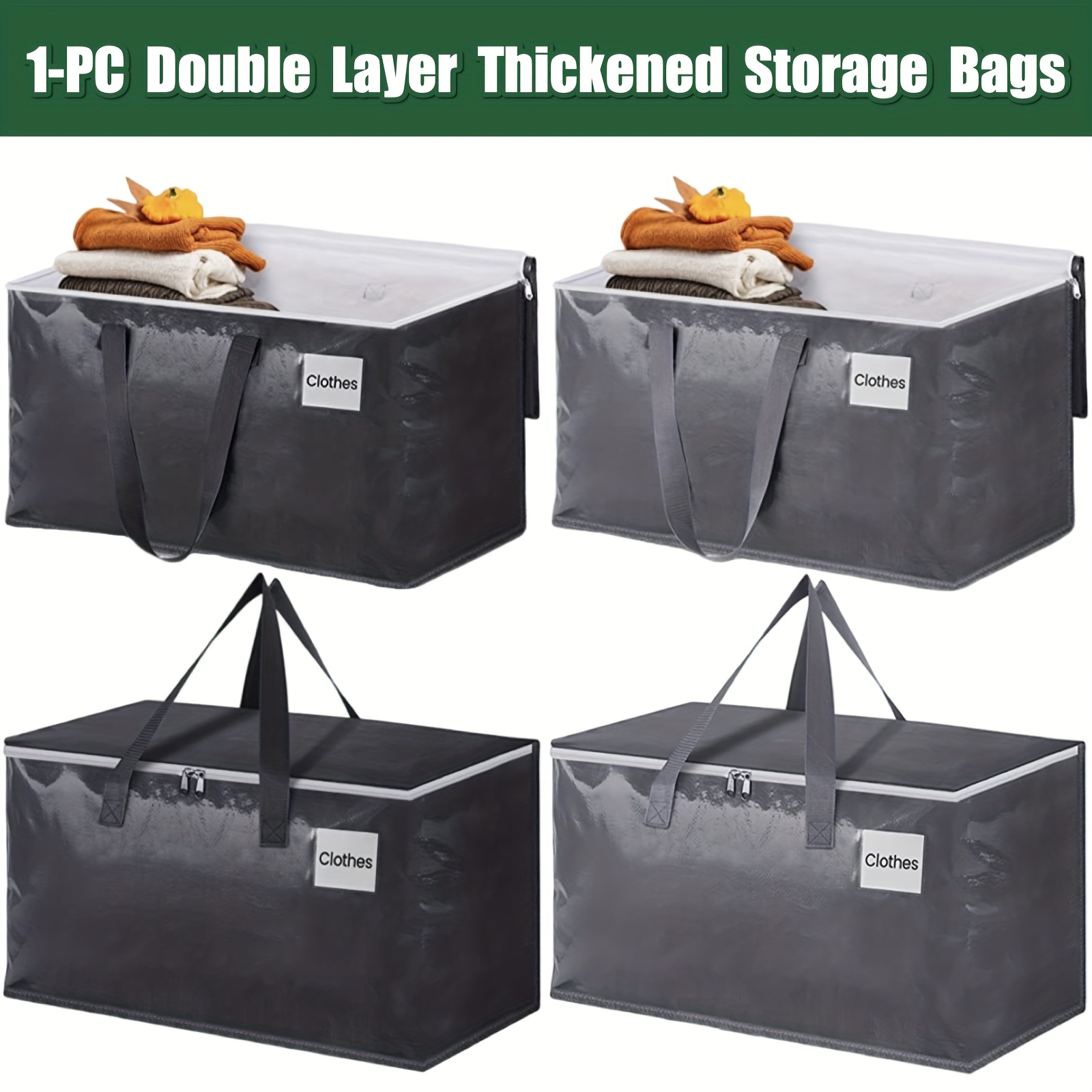 2pcs Extra Large Moving Bags With Zippers & Carrying Handles, Heavy-duty  Storage Tote For Space Saving Moving Storage
