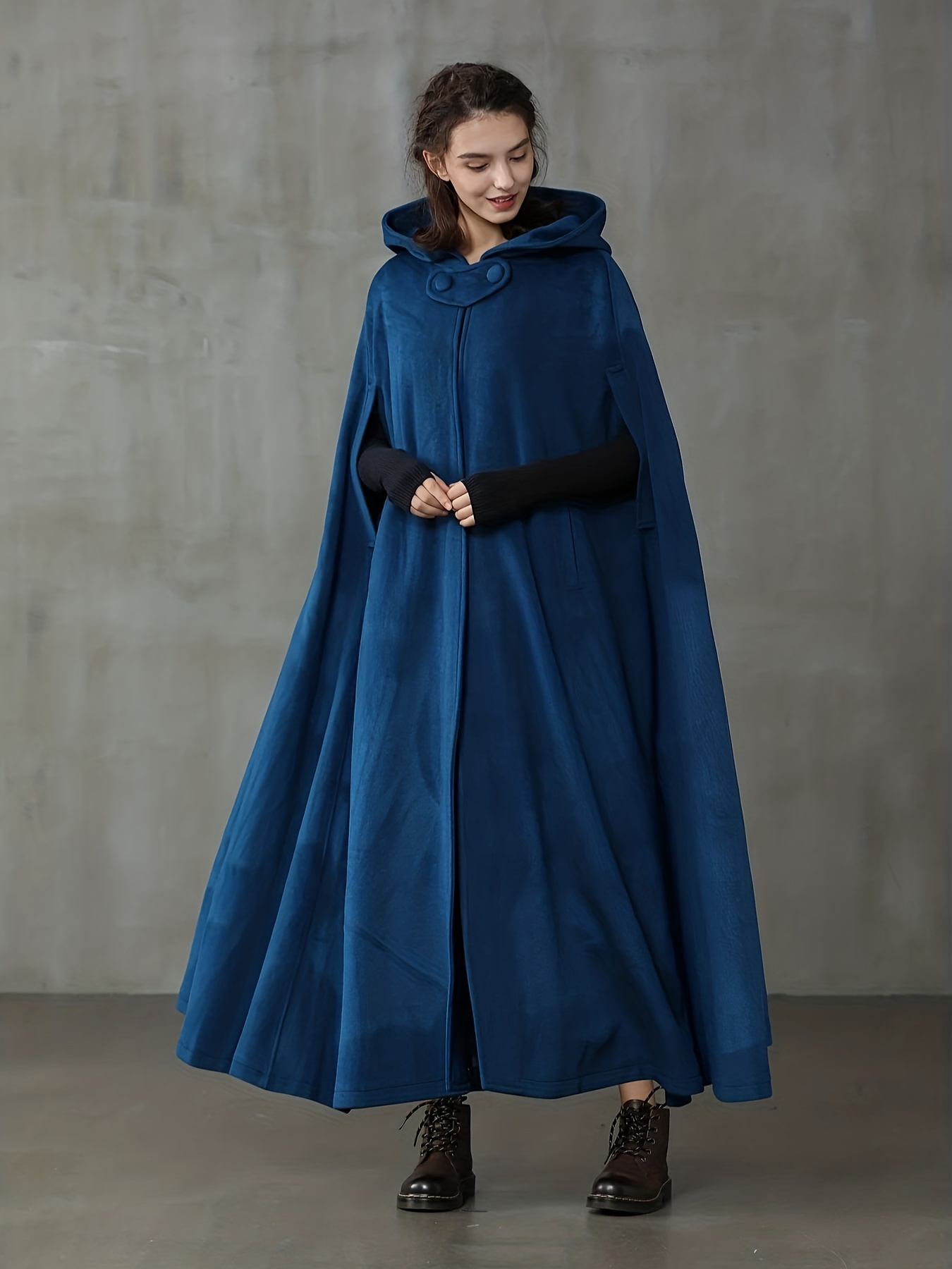Solid Hooded Cape Coat  Cape coat, Hooded cape, Women cape coat