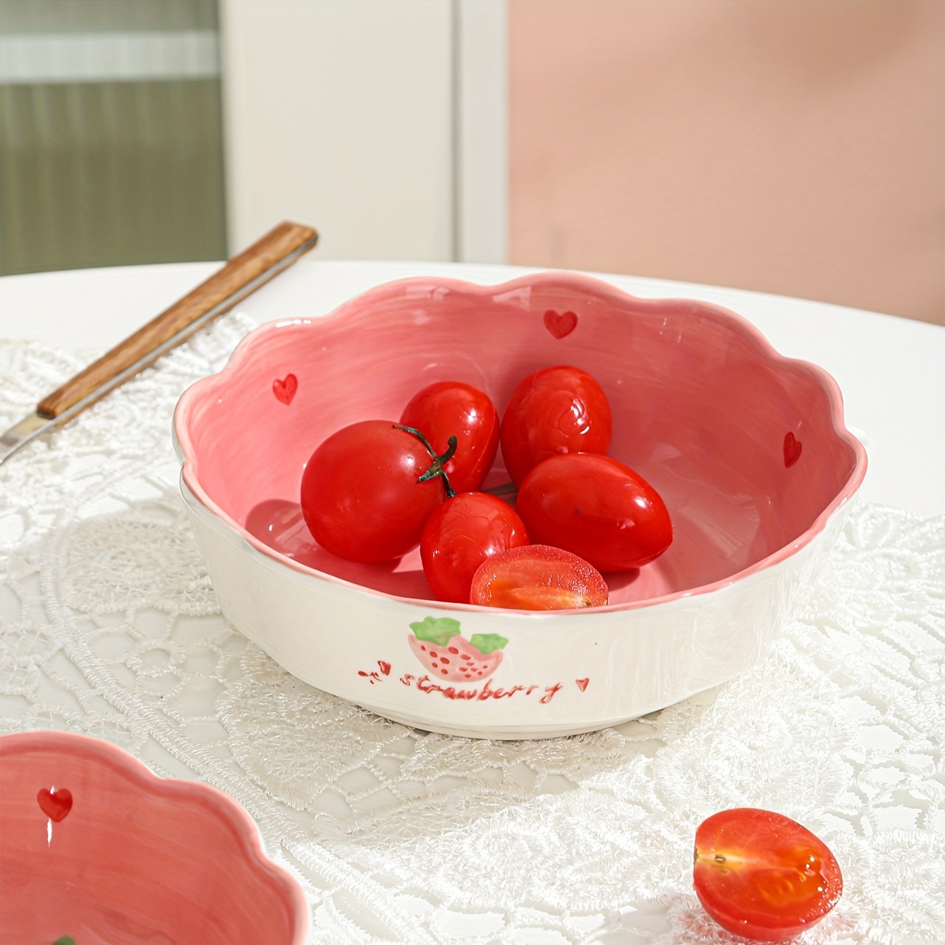 

1pc Ceramic Plate, Pink Cute Ceramic Plate, Strawberry Dinner Plate, Salad Plate, Dessert Plate, For Home Dorm Kitchen Restaurant, Tableware Accessories, Kitchen Supplies