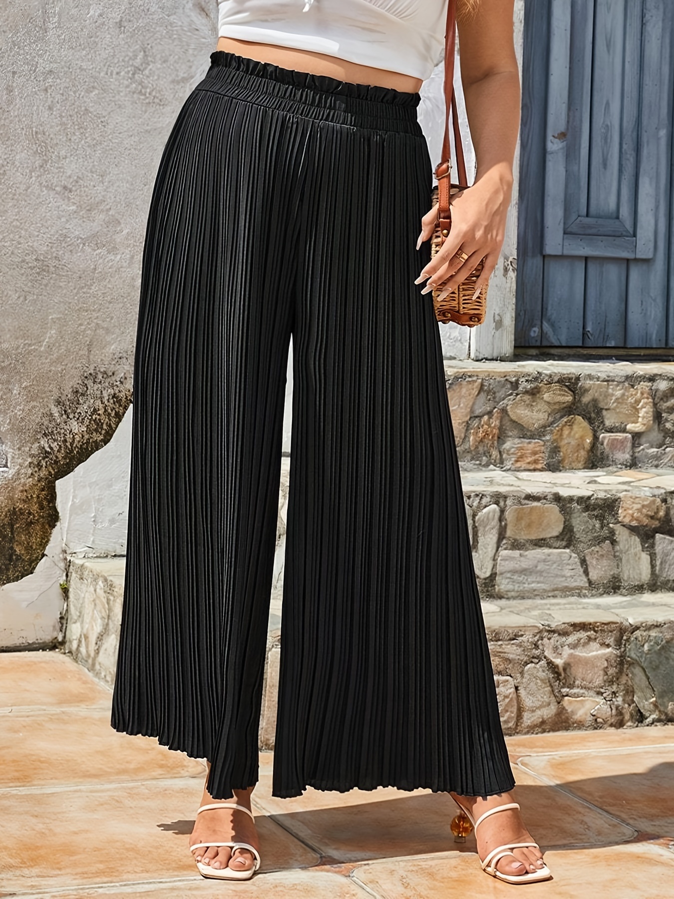 High Rise Pleated Wide-Leg Trousers