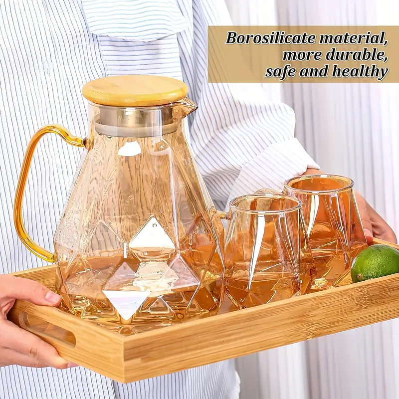 Geometric Glass Pitcher With Lid, Exquisite Glass Teacup, Heat Resistant  Heavy Duty Water Pitcher, Drink Carafe, For Hot And Cold Beverges,  Drinkware - Temu