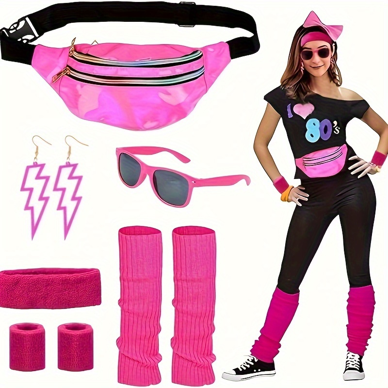 80s Outfit For Women Workout Clothes Costume with 80s Accessories Set Retro  Party Leg Warmers Headband