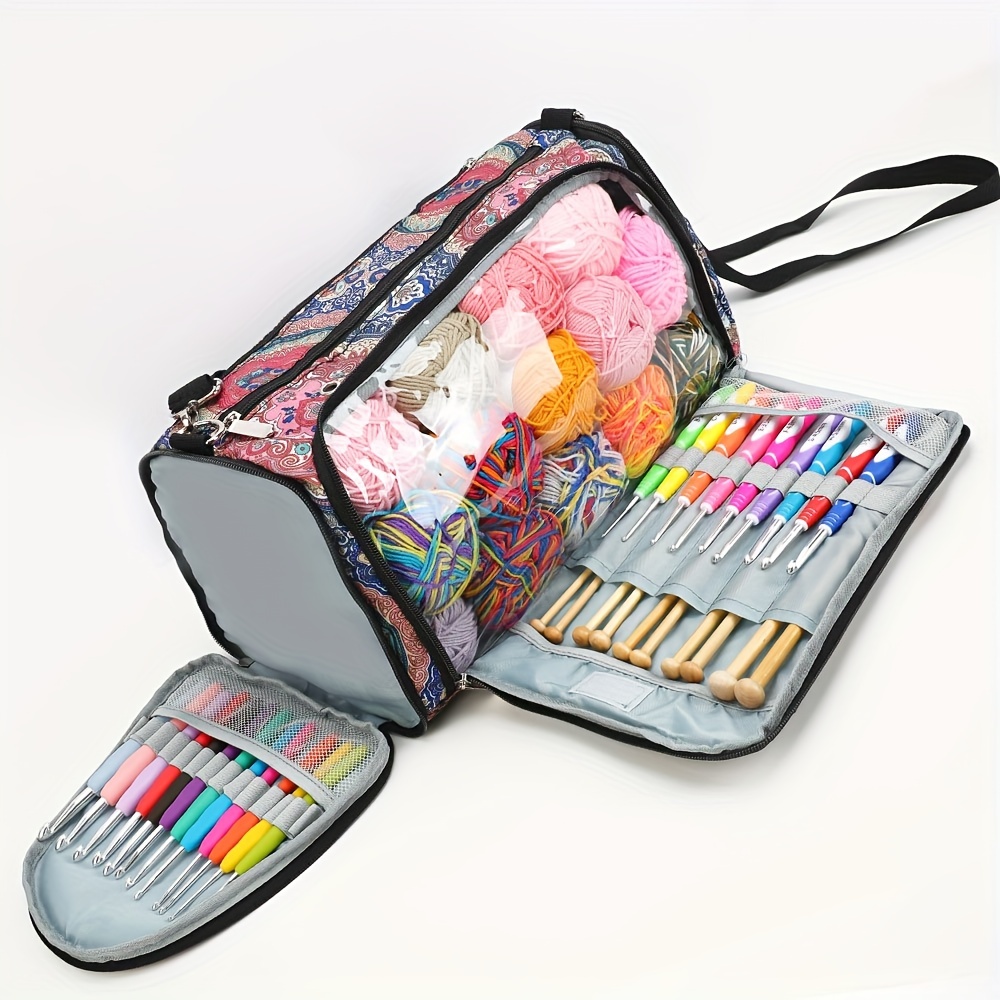 1 Gray/purple Color Crochet Storage Backpack Knitting Bag - Temu