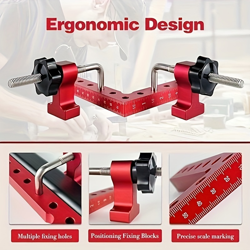 DICATTE 90 Degree Positioning Square Right Angle Clamp(5.5 +4.7) Aluminum  Alloy Woodworking Carpenter Tool,4 Pcs Right Angle Clamps With 4 Clamps,For  Picture Frame Box Cabinets Drawers (RED) 