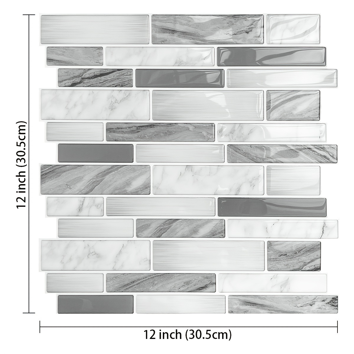 Peel & Stick Backsplash Tile Wall Stickers 12x12 Gray Bathroom Marble