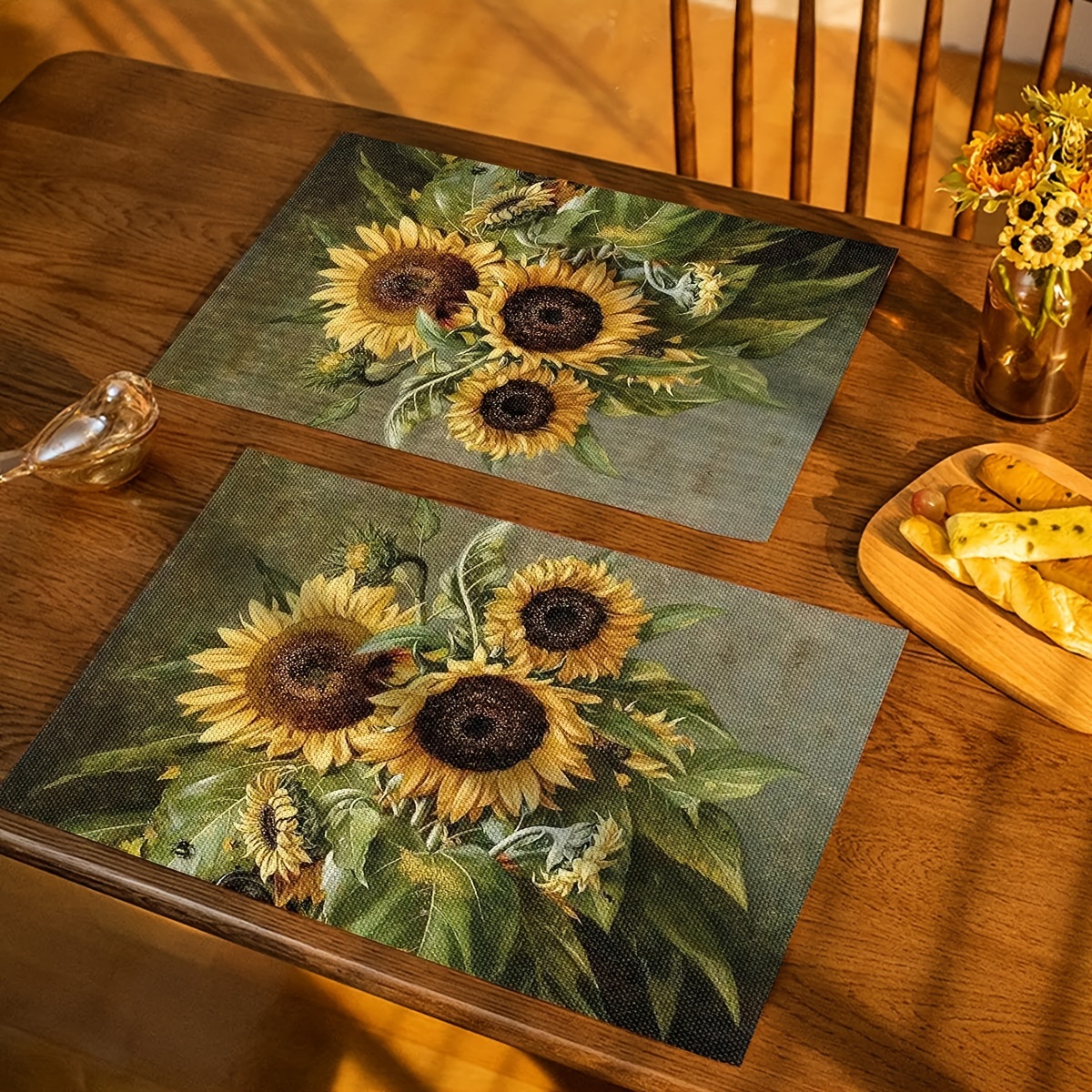 1pc Pvc Placemat Oil Painting Style Sunflower Pattern Placemat