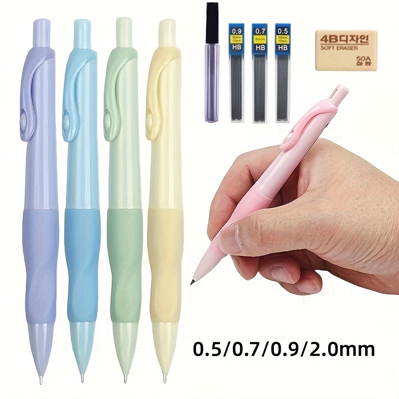 1 Set Thick Flat Head Mechanical Pencil, Pencil With 6pcs Refill Set, 2B  Pencil, Pencil With Eraser, Writing Drawing Pencil, Gift 