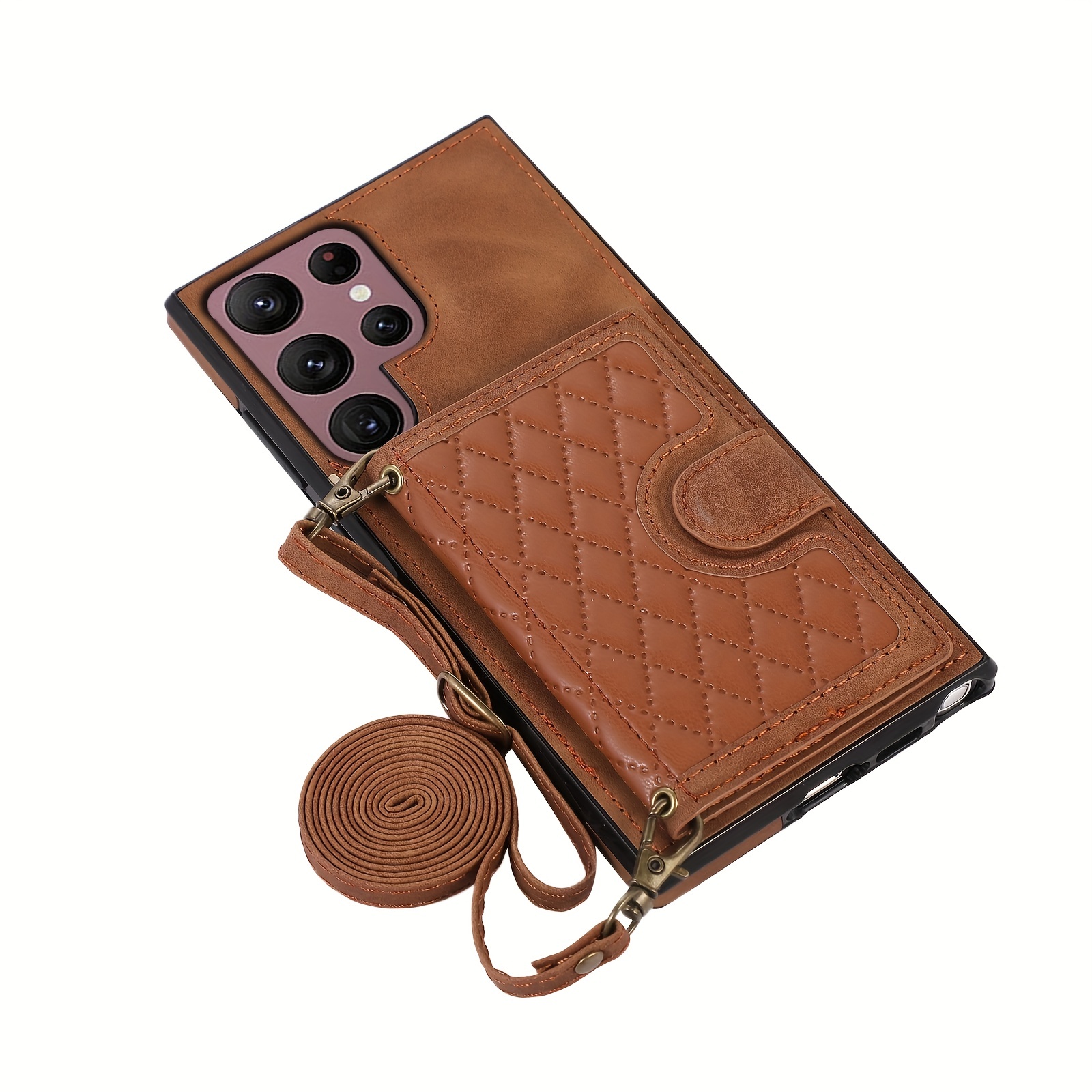 Lattice Brown Leather Sheath Phone Case For S23 S22 S21 Ultra S23