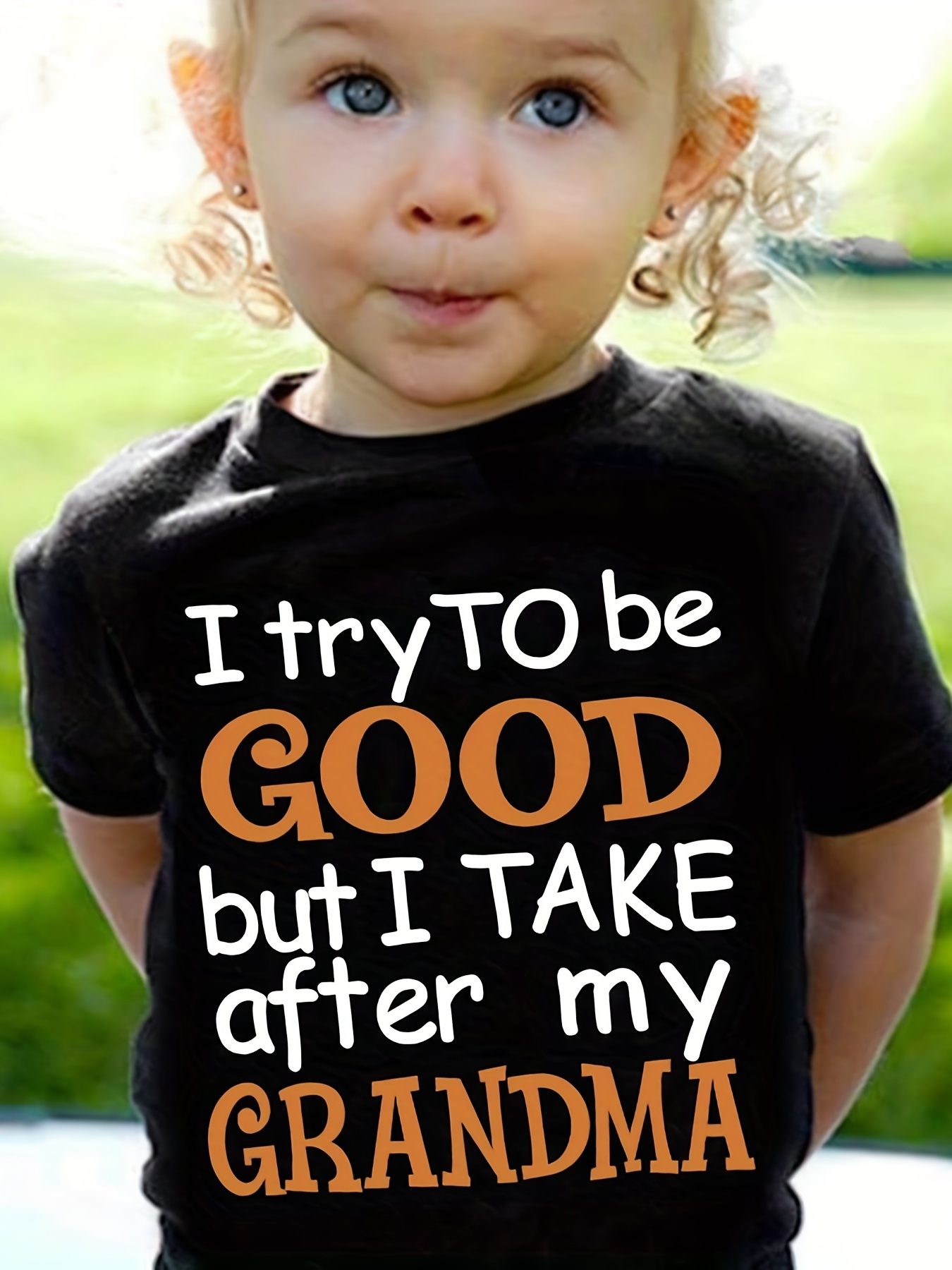 Girls Casual T-Shirt ''Try to Be Good But I Take After My Grandma'' Letter Print Kids Cute Short Sleeve Tee Summer Tops Clothes,Temu