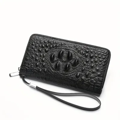 Men's clutch bag leather top layer cowhide mobile phone bag large-capacity  check pattern clutch