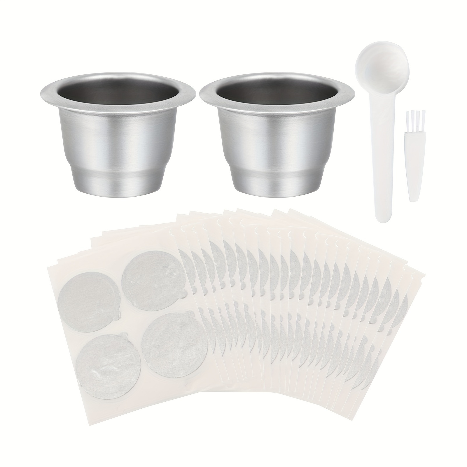 Stainless Steel Coffee Capsules Pods Set Compatible with Nespresso Vertuo  Vertuo Plus, Include Cleaning Brushes, Spoon