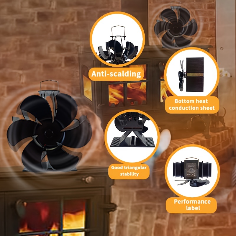 5 blade Fireplace Fan With Shield Wood Stove Fan With Cover - Temu