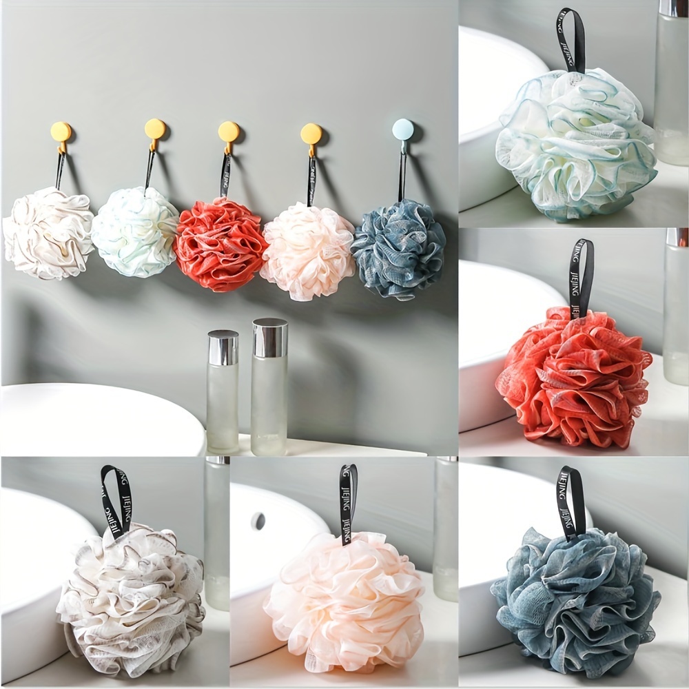 

5pcs/set Exfoliating Home Spa Shower Loofah Puffs Sponge Bath Ball, Pouf Mesh Brush, Bath Spa Puff Scrubber Ball For Face Body, Rich Foams Bubble