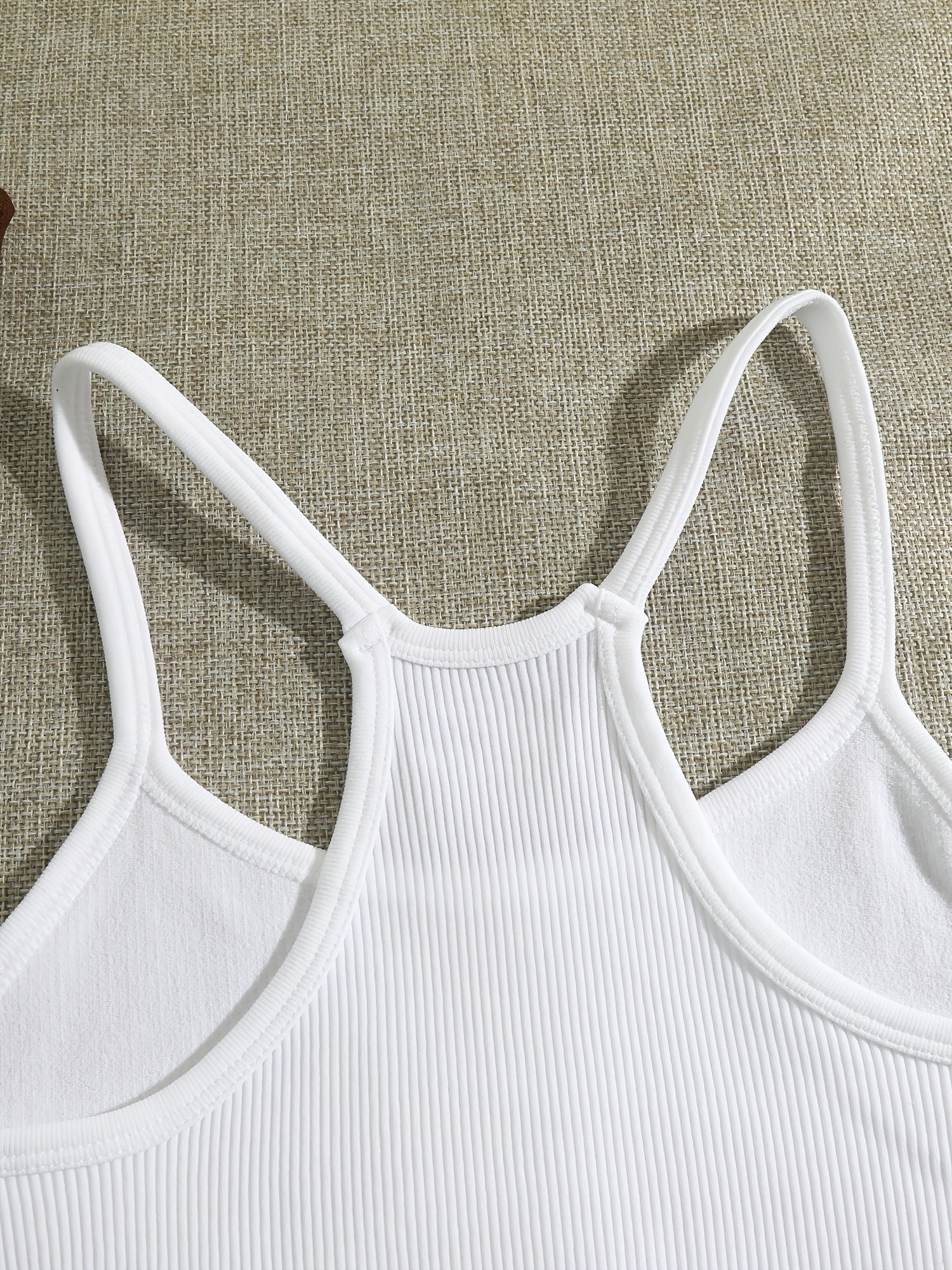 Women Halter Neck Vest Camisole with Built In Bra Spaghetti Strap Plain Top