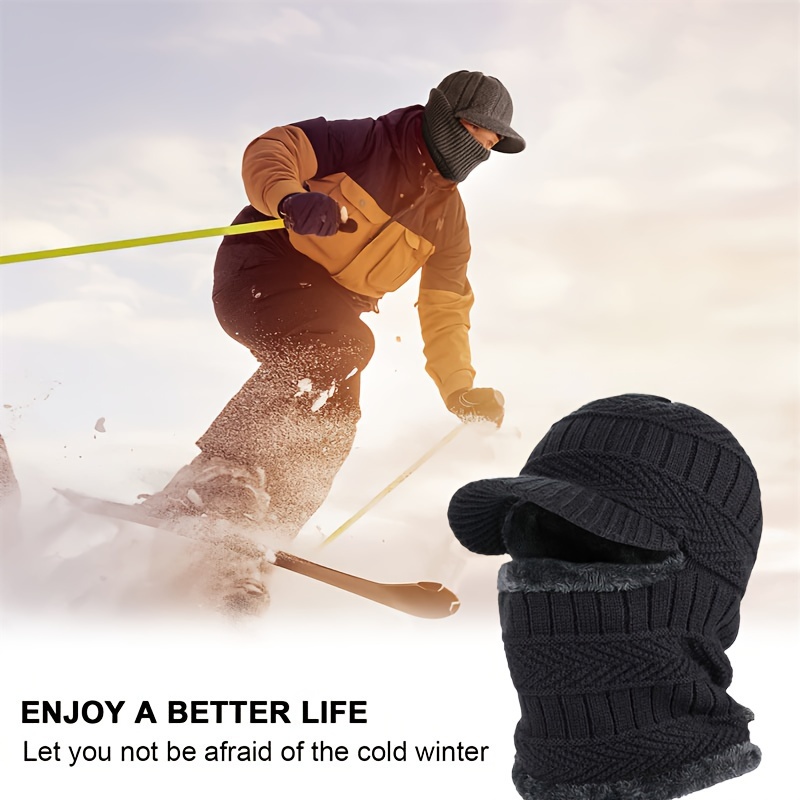 Máscara de esquí de punto con 3 agujeros, pasamontañas de invierno, gorro  de punto cálido para deportes al aire libre de invierno, color blanco