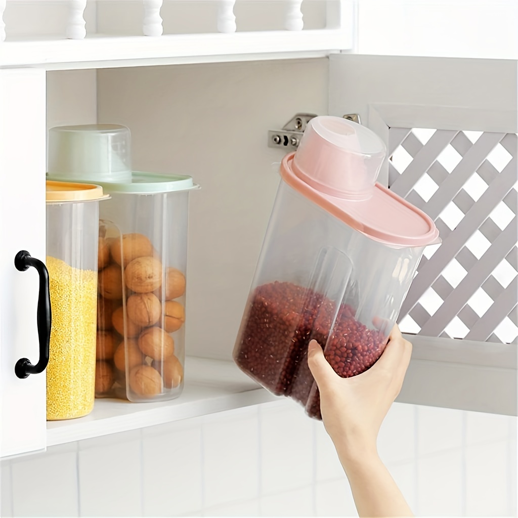 Clear Airtight Food Storage Container with Measuring Cup and Handle Easy  Pouring Cereal Dispenser Kitchen Pantry Organizer Jars