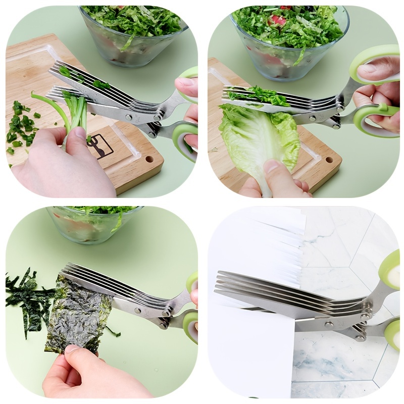 2023 Updated Herb Scissors Set - Herb Scissors With 5 Blades  and Cover, Cool Kitchen Gadgets for Cutting Shredded Lettuce, Cilantro  Fresh, Green Onion Fresh and etc. Also Can Used for