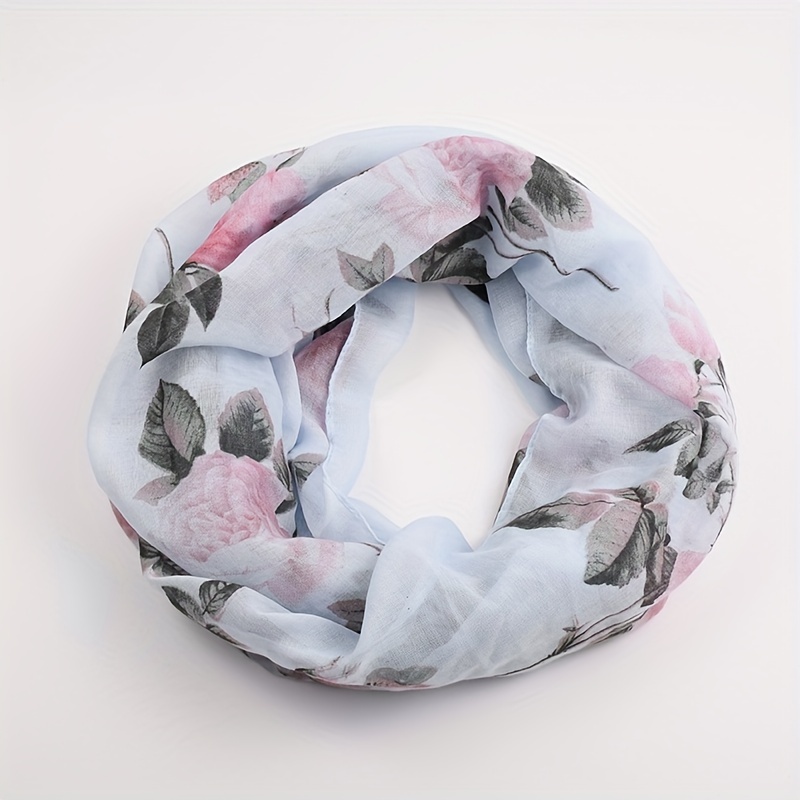 Pink Rose Printed Silk Scarf with Windproof Breathable Design