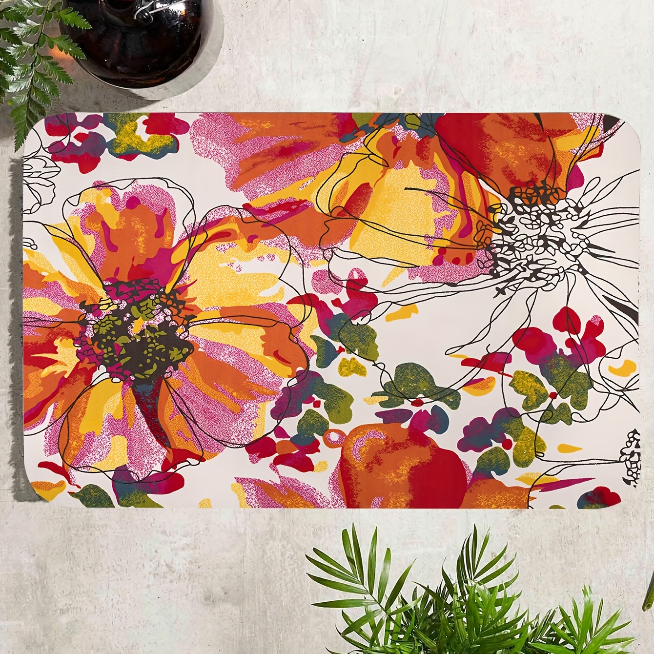 Green Boho Area Rugs Flowers Pattern Kitchen Mat Stain - Temu