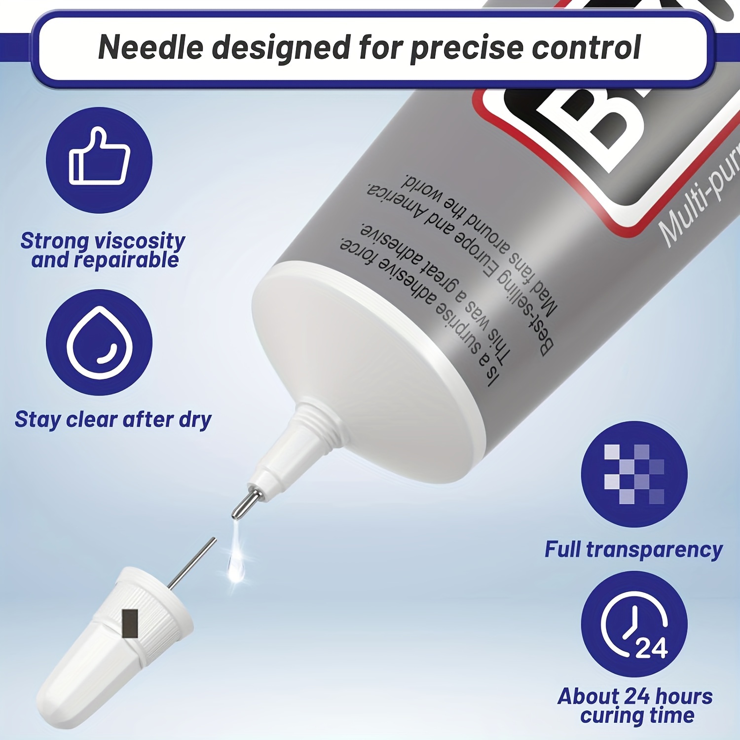 B 7000 Fabric Glue with Precision Tips, Upgrade Industrial Strength Adhesive  B-7000 Glue Clear for Jewelry Crafts DIY, Metal, Stone, Rhinestone Gems  Gel, Glass, Fabric, Cell Phone Repair 