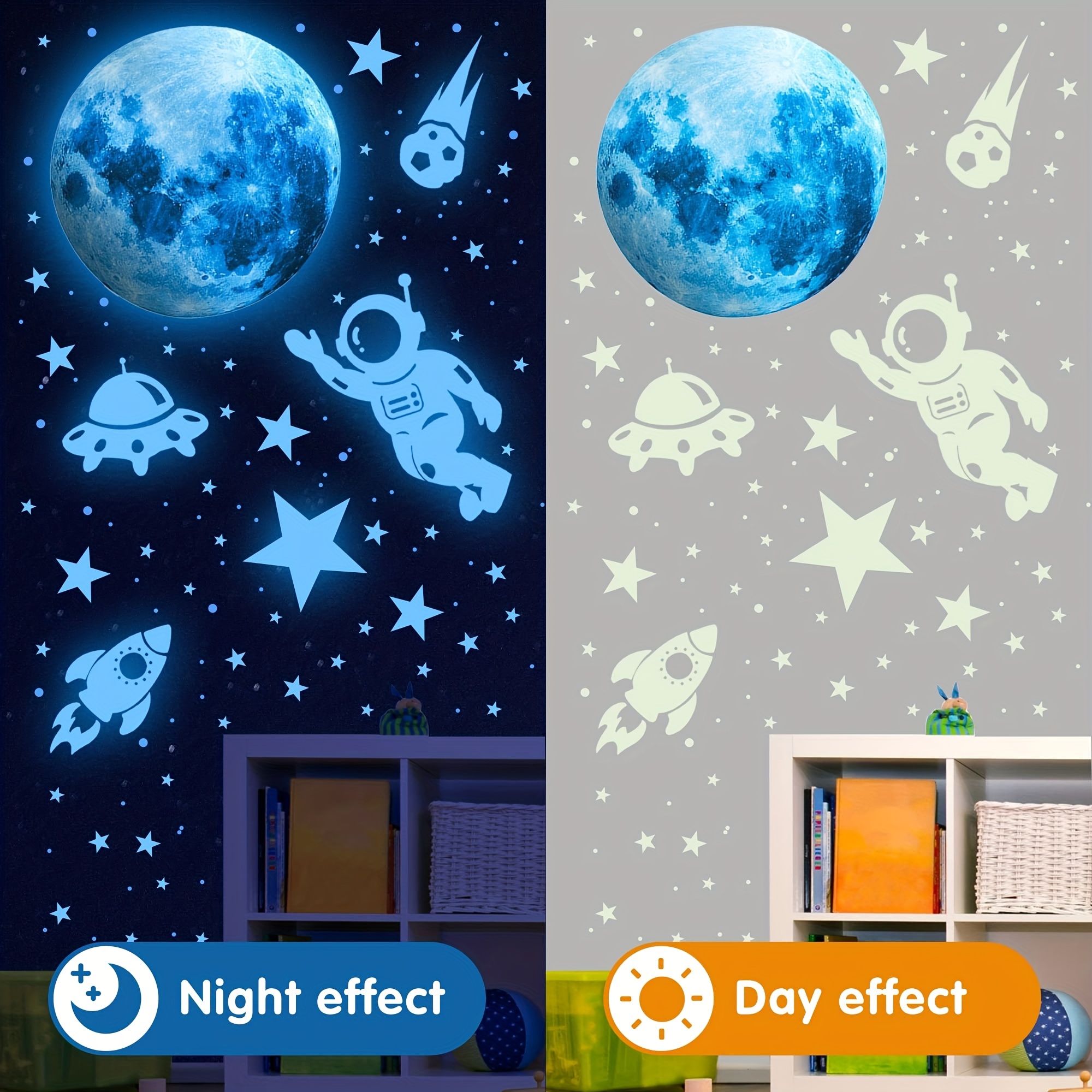 Glow in The Dark Stars,Glow in The Dark Stars and Moon for Ceiling Glow in The Dark Wall Decal Colorful Glowing Space Galaxy Wall Stickers for Kids