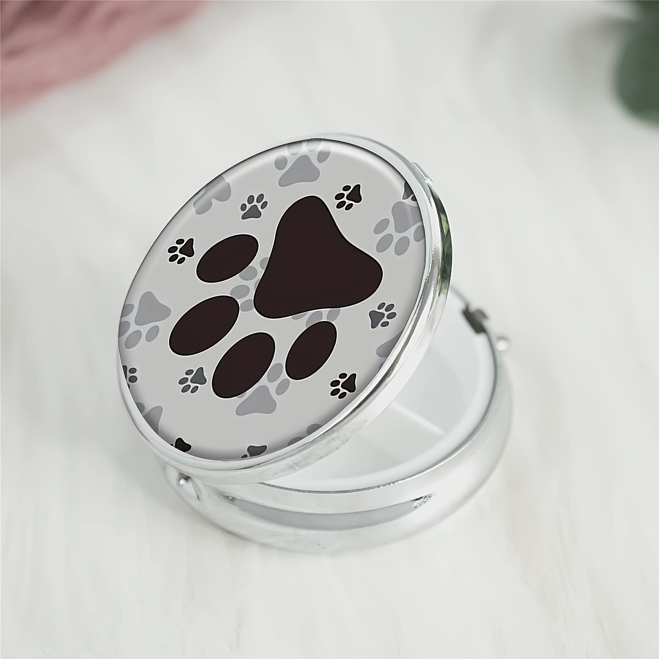 1pc animal footprints pattern round pill box 3 compartment mini decorative pocket purse portable travel medicine tablet vitamin holder organizer pill case details 3